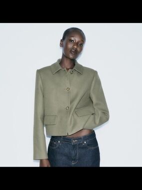 ZARA Olive Cropped Tailored Blazer